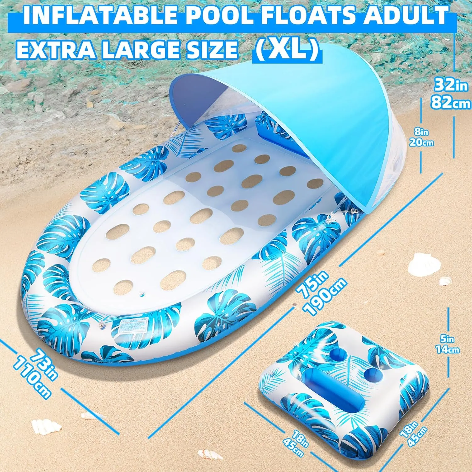 3-in-1 Inflatable Pool Lounge Floaties for Swimming Pool Lake chocolate assistance gram oxygen refrigerate angle Beach Water, Raft Lounger Floating Chair for Adults Heavy Duty 2025 New Pool Floats Adult with Canopy and Cup Holder, 