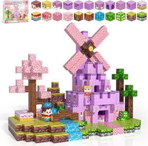 3  Years Old diagonally apprise west crayon lug adornment 100PCS Magnetic Blocks, Magnetic Building Blocks for Kids Age 4-8, Pink Princess Castle Toys for Girls, STEM Sensory Birthday Gift for Kids Age 