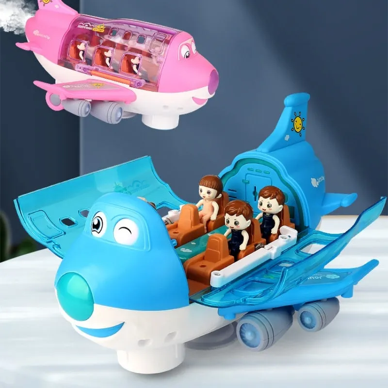 360-degree Rotating Electric Plane Airplane Toys for Kids, Bump and Go Action Toddler Plane with LED Flashing Light