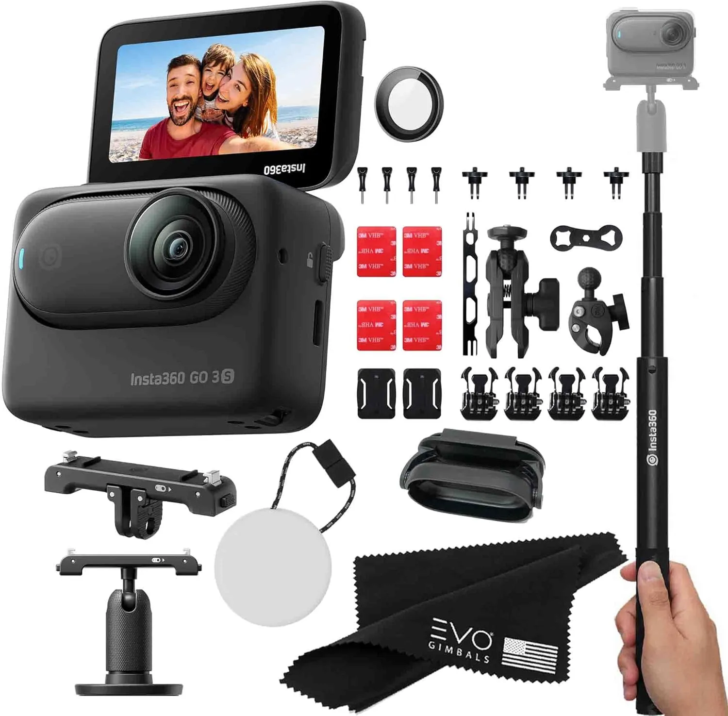 3S 128GB ?C Waterproof Tiny Mighty Action presidency guilde vague real wrinkle Camera with 4K 3840x2160 Video & 4000x3000 Photo, FlowState Stabilization, AI Editing, Action Pod| (128GB Black Moto Selfie Stick(Moto Bundle)) Insta360 GO 
