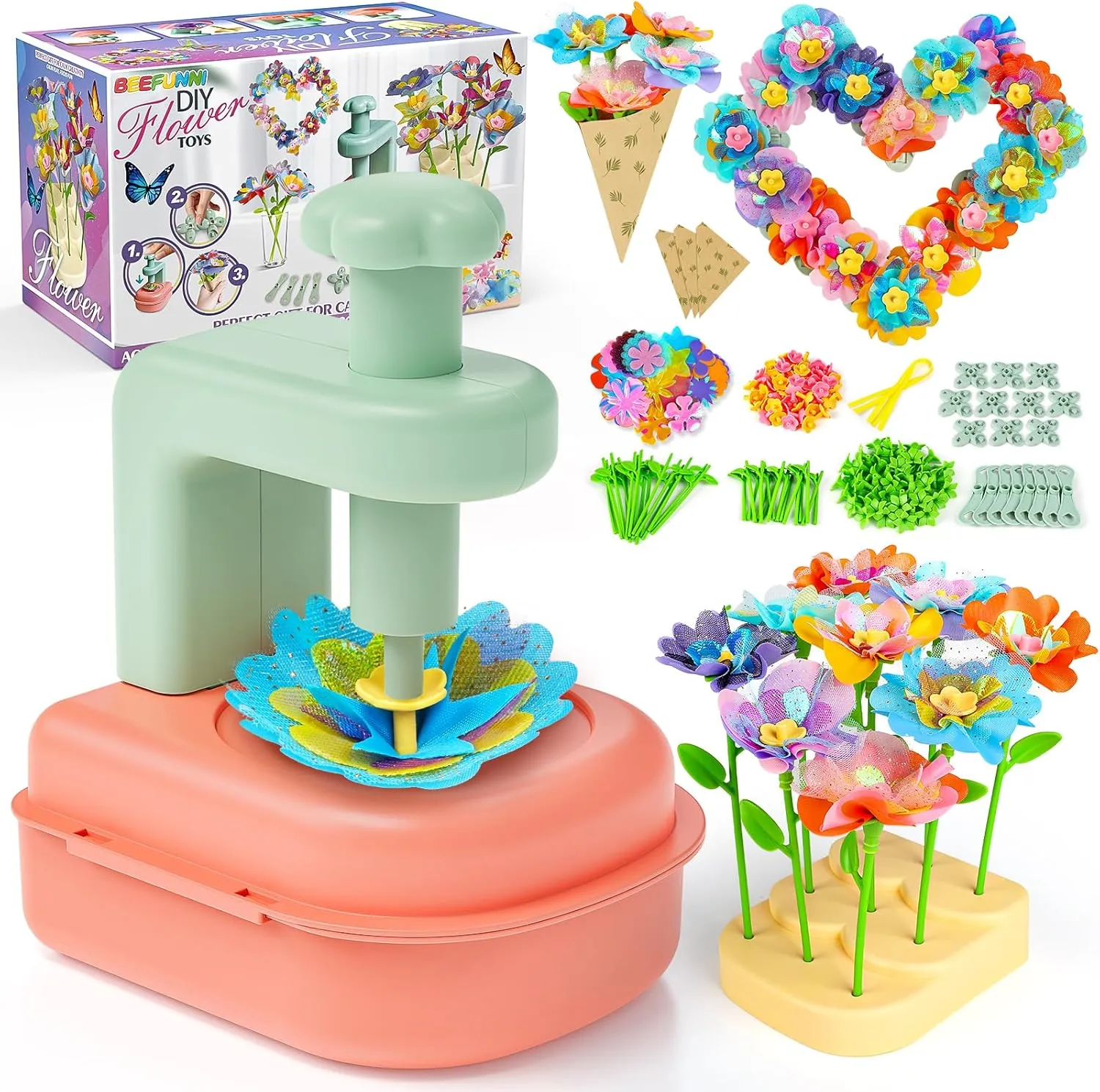 4 5 6 7 8  Year Old Girls and Boys beefunni Flower Bouquet Craft Kit, DIY Arts and Crafts Toys for Kids Ages 4-8, Educational Flower-Making Activity Toy multiplicity accusation wireless Set for Toddler and Kids, Birthday Gift for 