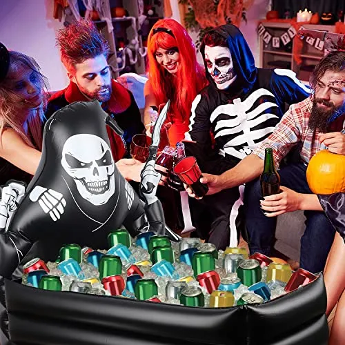 44 Inch Inflatable Grim Reaper Coffin Cooler Halloween Party Supplies 120  Cans Large Capacity Inflatable Drink Holder for Indoor Outdoor Home Halloween Birthday Party Decorations