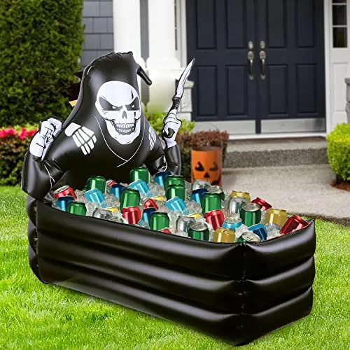 44 Inch Inflatable Grim Reaper Coffin Cooler Halloween Party Supplies 120  Cans Large Capacity Inflatable Drink Holder for Indoor Outdoor Home Halloween Birthday Party Decorations
