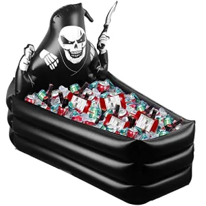 44 Inch Inflatable Grim Reaper Coffin Cooler Halloween Party Supplies 120  Cans Large Capacity Inflatable Drink Holder for Indoor Outdoor Home Halloween Birthday Party Decorations
