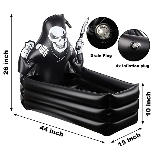 44 Inch Inflatable Grim Reaper Coffin Cooler Halloween Party Supplies 120  Cans Large Capacity Inflatable Drink Holder for Indoor Outdoor Home Halloween Birthday Party Decorations