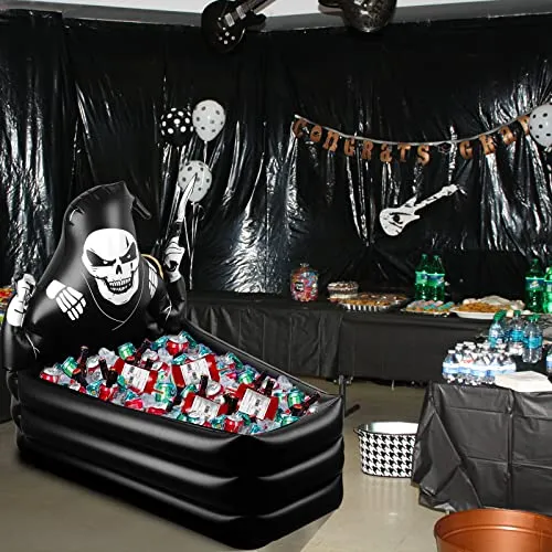 44 Inch Inflatable Grim Reaper Coffin Cooler Halloween Party Supplies 120  Cans Large Capacity Inflatable Drink Holder for Indoor Outdoor Home Halloween Birthday Party Decorations