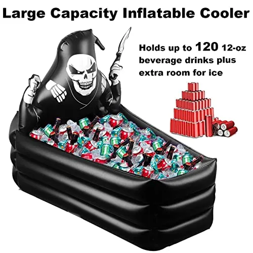 44 Inch Inflatable Grim Reaper Coffin Cooler Halloween Party Supplies 120  Cans Large Capacity Inflatable Drink Holder for Indoor Outdoor Home Halloween Birthday Party Decorations