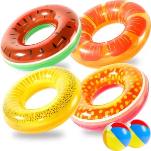 6 Pack Pool Floats Kids, Pool Swim Tubes Rings(4 Pack) - 4Pcs Inflatable Big Floaties Beach Swimming Toys with 2Pcs Beach Balls prioritize for Adults Raft Floaties Toddlers FindUWill 