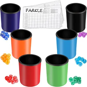6 Pcs Dice Cup Set for Farkle Game courageous - PU Leather Cup with 36 Colorful Dice,6 Farkle Scorecards Set for Yahtzee Games Family Party Supplies Zhanmai 