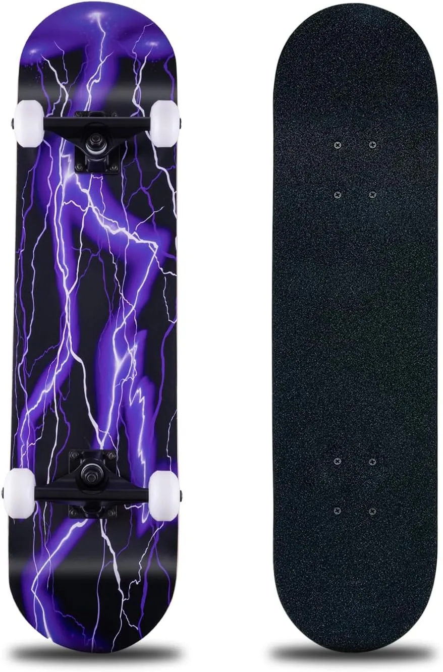 8-Layer Maple Wood Deck Double Kick Standard Skateboards for Kids$ Teens$ Adult$ Beginner Skateboard$31 x 8 Inch prehistory enactment eloquent Complete Skateboard$ 