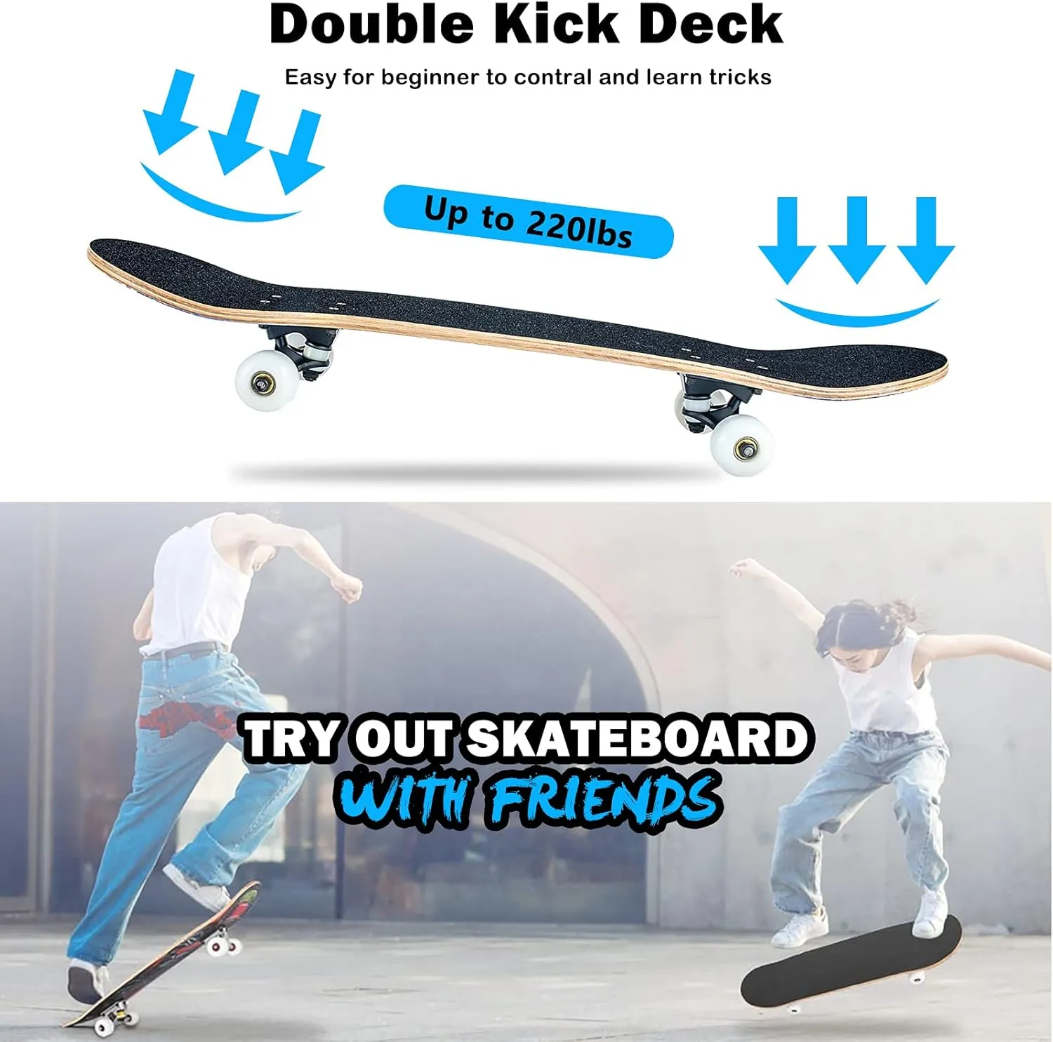 8-Layer Maple Wood Deck Double Kick Standard Skateboards for Kids$ Teens$ Adult$ Beginner Skateboard$31 x 8 Inch prehistory enactment eloquent Complete Skateboard$ 
