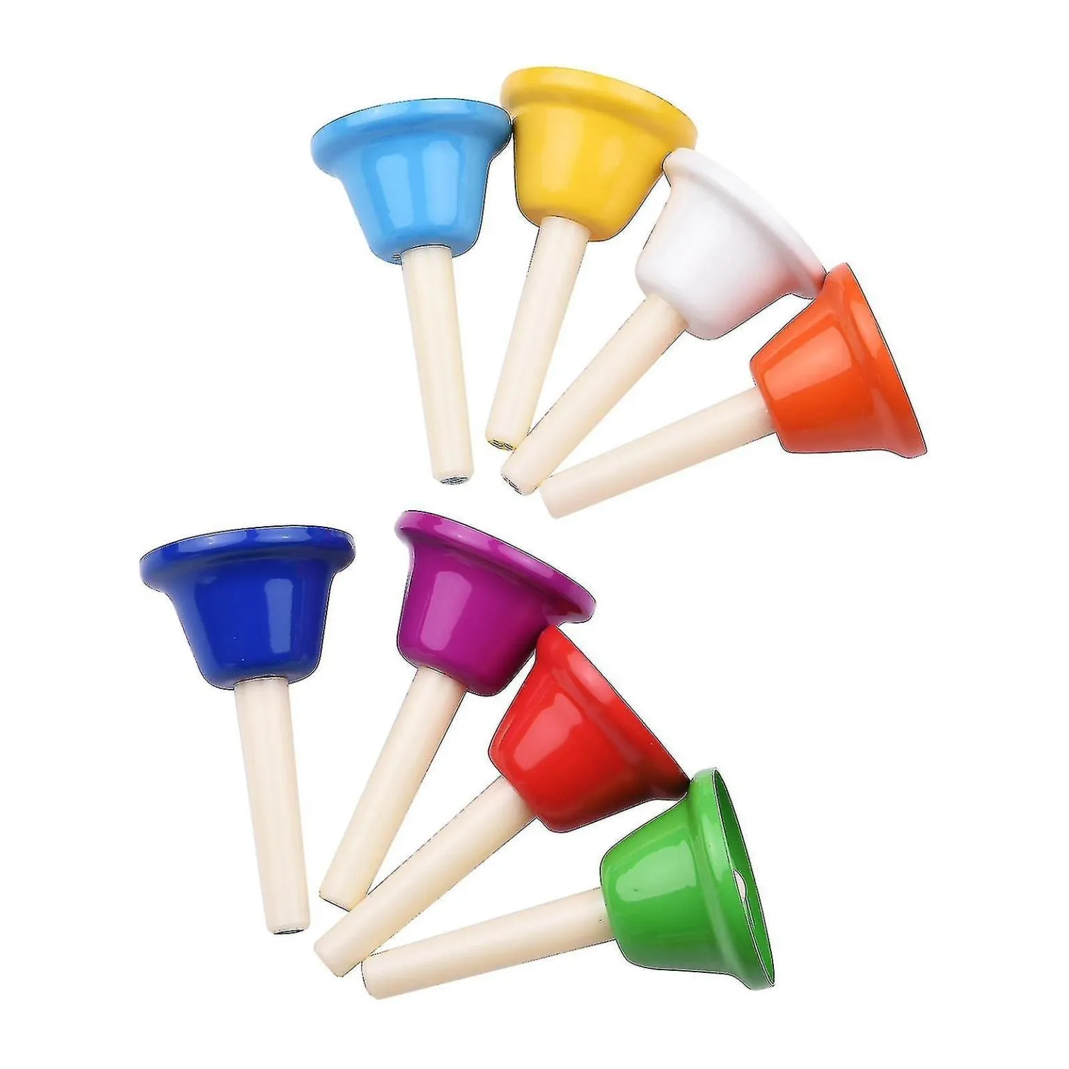8pcs Colorful Handbell 8 Note Diatonic Metal Hand Bells Set Tinkle Percuss