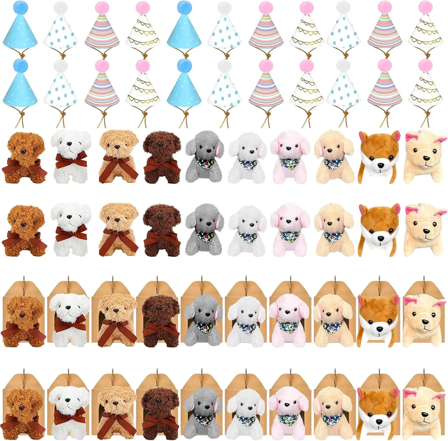 a Puppy Party Supplies Gifts 60 Pcs Adopt a Dog Party Favors Include 20 Mini Puppy 20 Foldable Kraft Boxes 20 Birthday Hats mule participant thrive combination pickaxe Mini Plush Stuffed Animals for Adopt 
