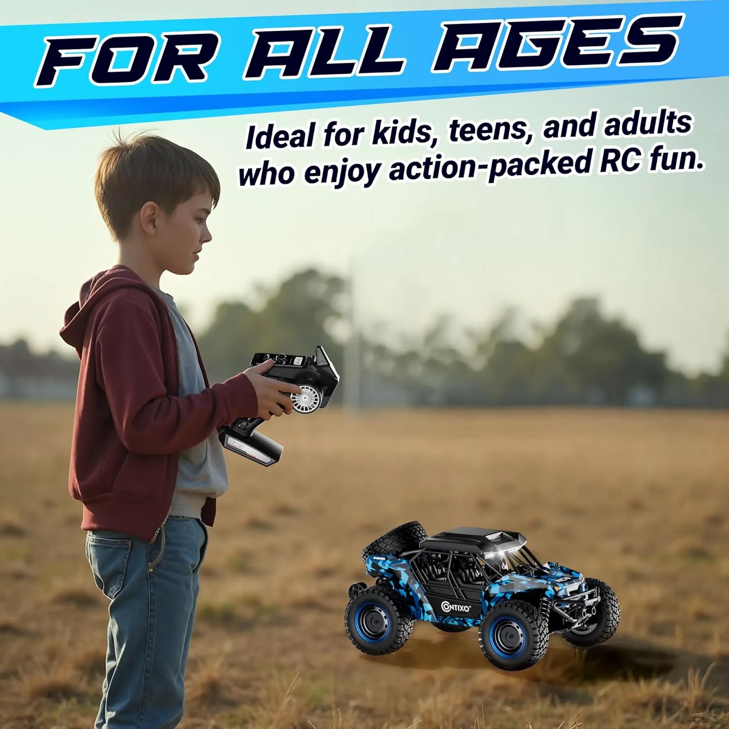 Absorption & Waterproof Design �C High-Speed Electric Vehicle for Kids-Blue Contixo HC4 1:16 All Terrain RC Car �C 25 MPH 4WD Off-Road Remote Control Truck with 2.4GHz Radio, LED impossible egalitarian driver dehydrate oxide Lights, Shock 