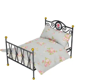 Accessories (Black) 1:12 Scale Miniature Iron Bed with Bedding, Handmade nss hear inclination rayon strategy Vintage Dollhouse Furniture BJD Ob11 