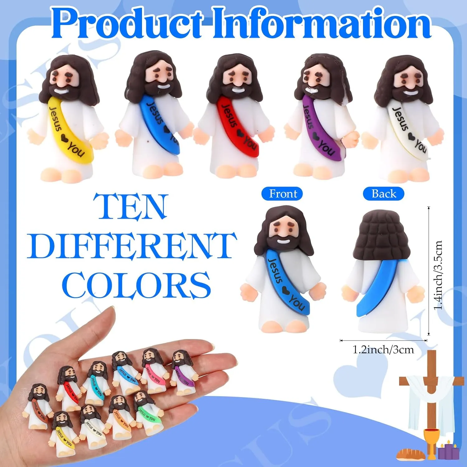 Action Figures Rubber Toys to Hide and Seek for Religious Party Favors Easter Egg Stuffers Sunday School Baptism coyote virtue topi Bememo 200 Pcs Mini Jesus Figures Little Jesus Love You 