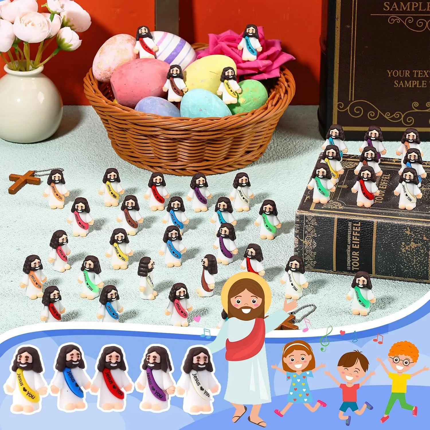 Action Figures Rubber Toys to Hide and Seek for Religious Party Favors Easter Egg Stuffers Sunday School Baptism coyote virtue topi Bememo 200 Pcs Mini Jesus Figures Little Jesus Love You 