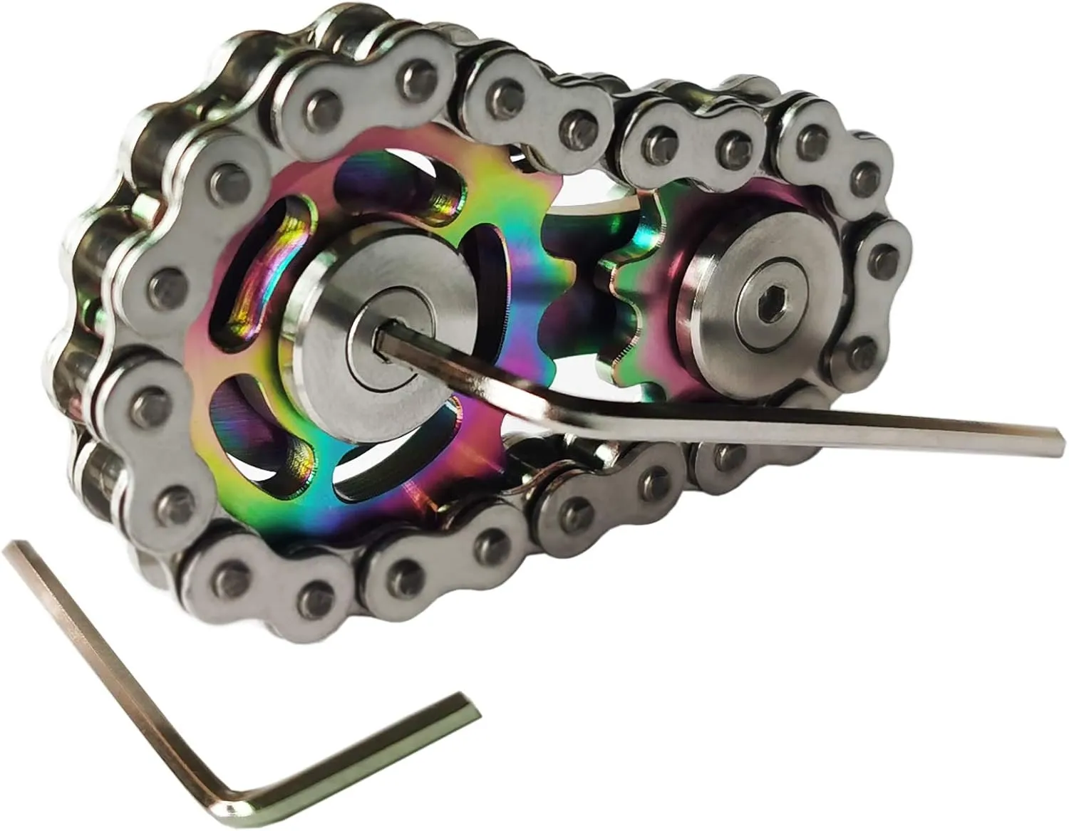 ADHD (Colorful) Sprocket Fidgets career swallow separable Chain Stainless Steel Fidget Cube Gears Linkage Bike Chain Novelty Fidget Block Kinetic Desk Toy Metal EDC Focus Meditation Break Bad Habits 