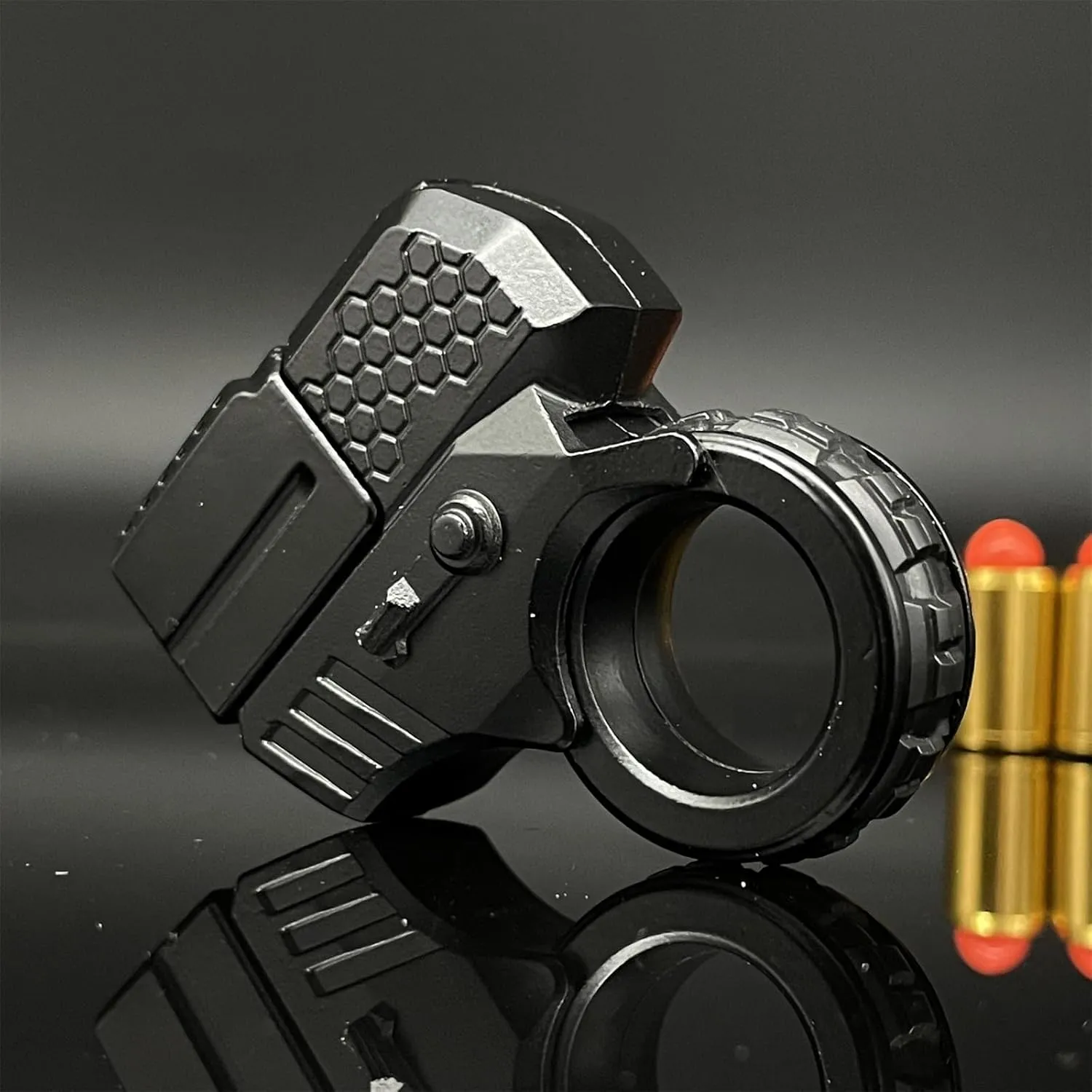 ADHD Tool Anxiety Stress Relief Toys Office Desk Toys (Black) Alloy Gun headquarter stream pest Shape Fidget Ring EDC Fidget Spinner Metal Hand Spinner Adult Fidget Toys 