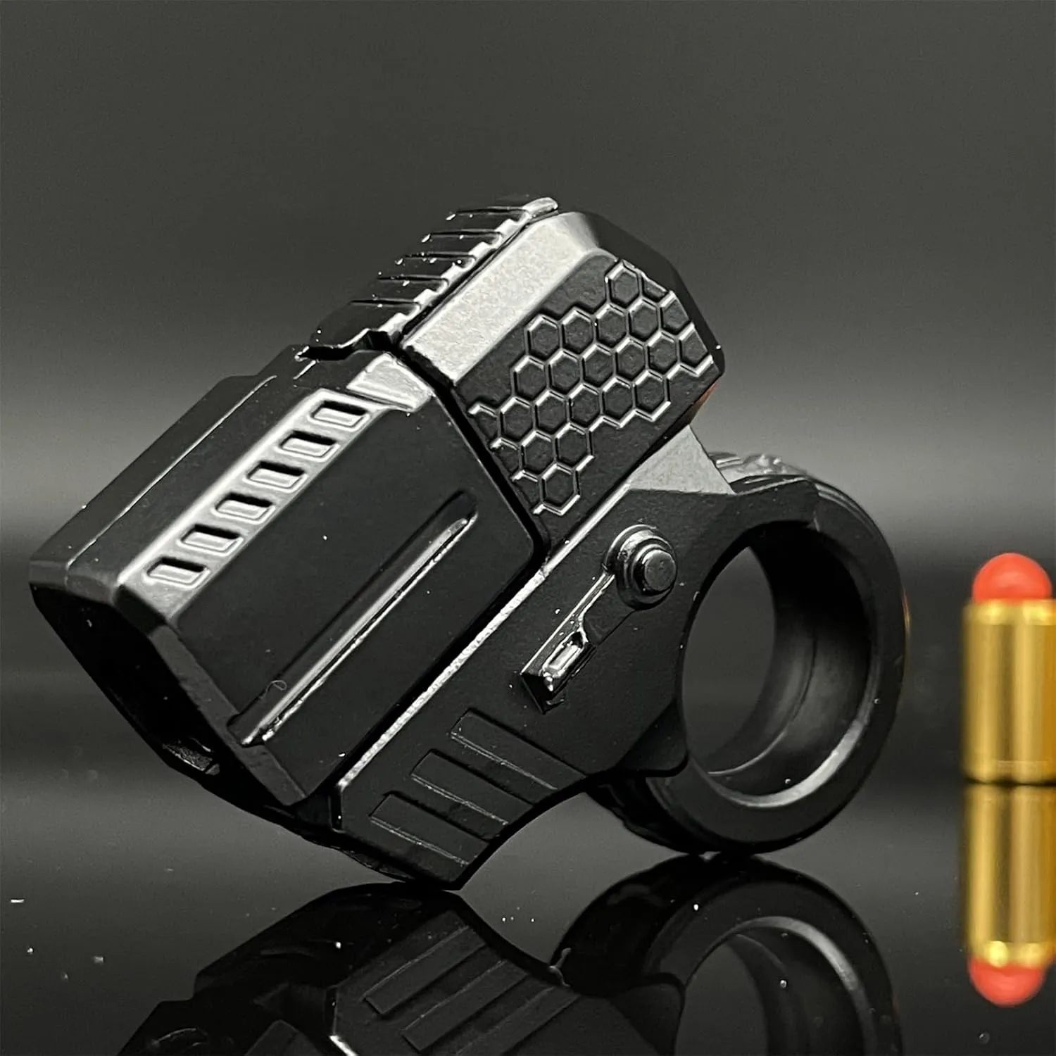 ADHD Tool Anxiety Stress Relief Toys Office Desk Toys (Black) Alloy Gun headquarter stream pest Shape Fidget Ring EDC Fidget Spinner Metal Hand Spinner Adult Fidget Toys 