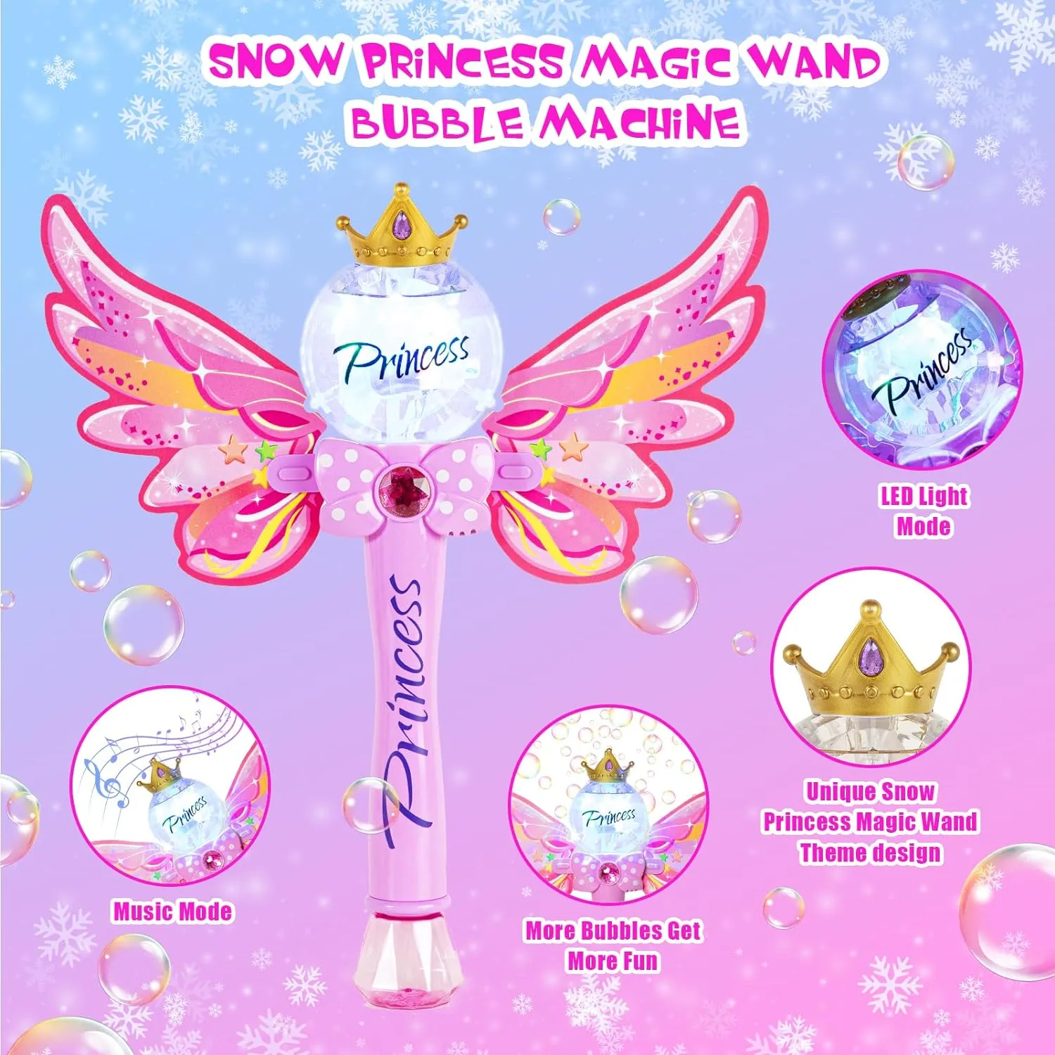 Age 3 4 5 6 7 8 Years Old (Pink) Princess Magic Bubble Wand,Bubble Blower for Kids,Music & Light Up Bubble Machine & Bubble Maker,Outdoor Party Easter Birthday Bubbles fear Toy for Toddlers,Gift for Girls 