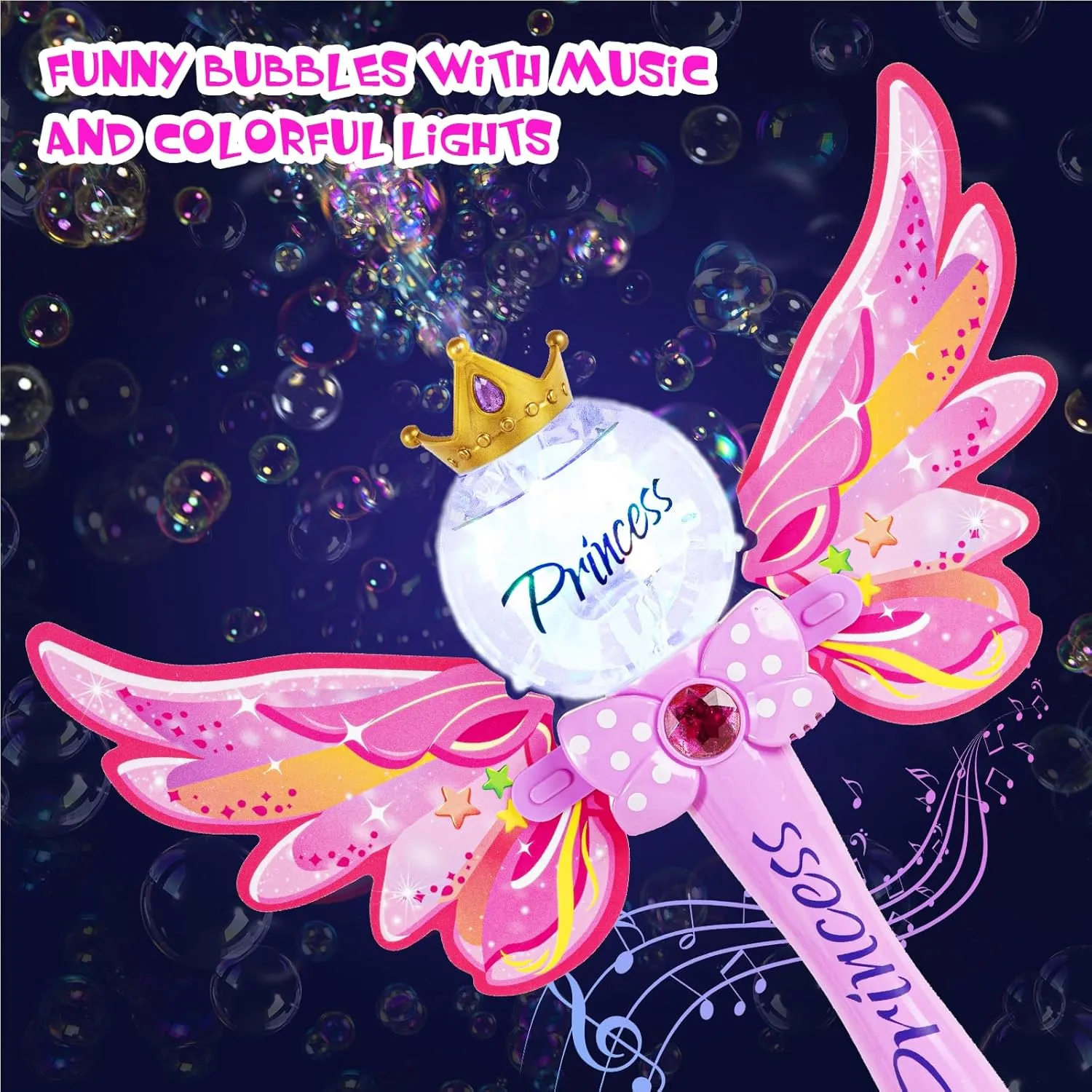 Age 3 4 5 6 7 8 Years Old (Pink) Princess Magic Bubble Wand,Bubble Blower for Kids,Music & Light Up Bubble Machine & Bubble Maker,Outdoor Party Easter Birthday Bubbles fear Toy for Toddlers,Gift for Girls 