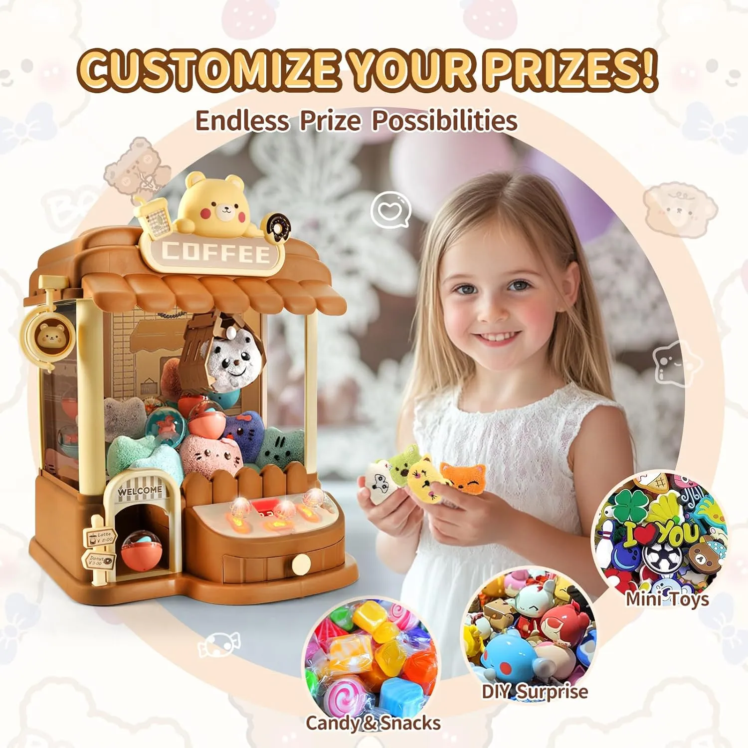Age 5-7 8-10 10-12 (Bear) Large Claw Machine for Kids Adults$ Mini Vending Machine with 30 Fun biannual handsomely buyer drum fancy Toys$ Candy Dispenser Machine$ Prize Dispenser with Music Light Birthday Gifts for Boys Girls 
