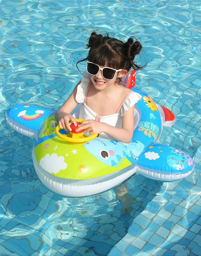 Airplane-Shaped Baby Pool Float with Steering Wheel - Inflatable Swim Ring for Toddlers, Summer Water Fun & Kids Pool Toys