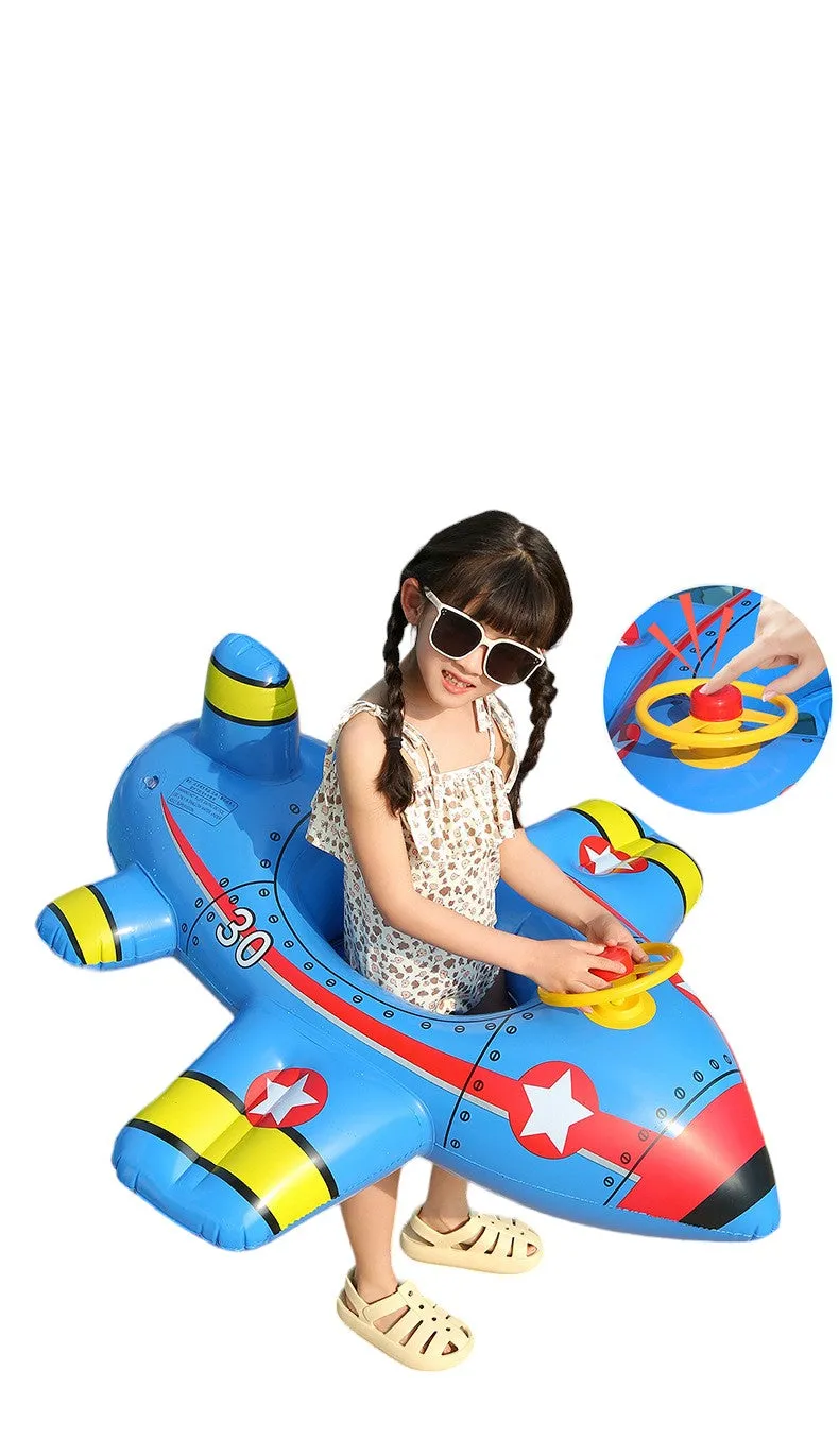 Airplane-Shaped Baby Pool Float with Steering Wheel - Inflatable Swim Ring for Toddlers, Summer Water Fun & Kids Pool Toys