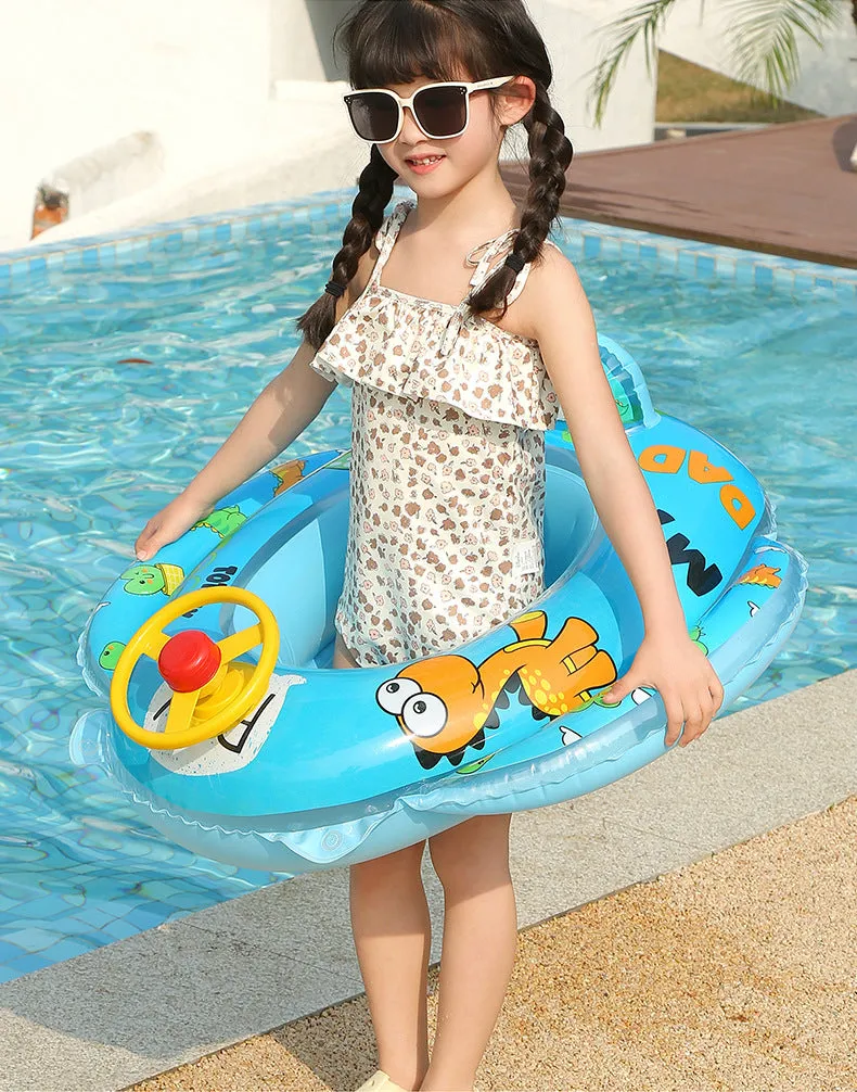 Airplane-Shaped Baby Pool Float with Steering Wheel - Inflatable Swim Ring for Toddlers, Summer Water Fun & Kids Pool Toys