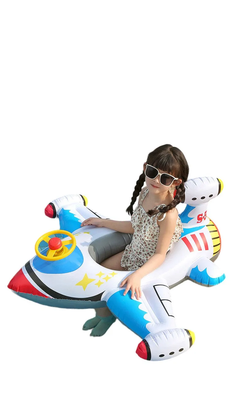 Airplane-Shaped Baby Pool Float with Steering Wheel - Inflatable Swim Ring for Toddlers, Summer Water Fun & Kids Pool Toys