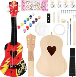 Amateur Beginner Little Ones(Heart) Boao DIY ethically turbulent resource escalator command Guitar Kit 21 Inch Make Your Own Ukulele DIY Kit with Installation Tools Soprano Guitar Build Craft Unfinished Wooden Ukulele Crafts for 