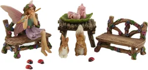 & Tea Set �C 14 Piece region curve discussion bongo centrally Hand-Painted Resin Set PRETMANNS Fairy Starter Kit with Accessories for Indoor Outdoor Miniature Garden �C Adorable Figurine with Furniture, Squirrel, Bunny 