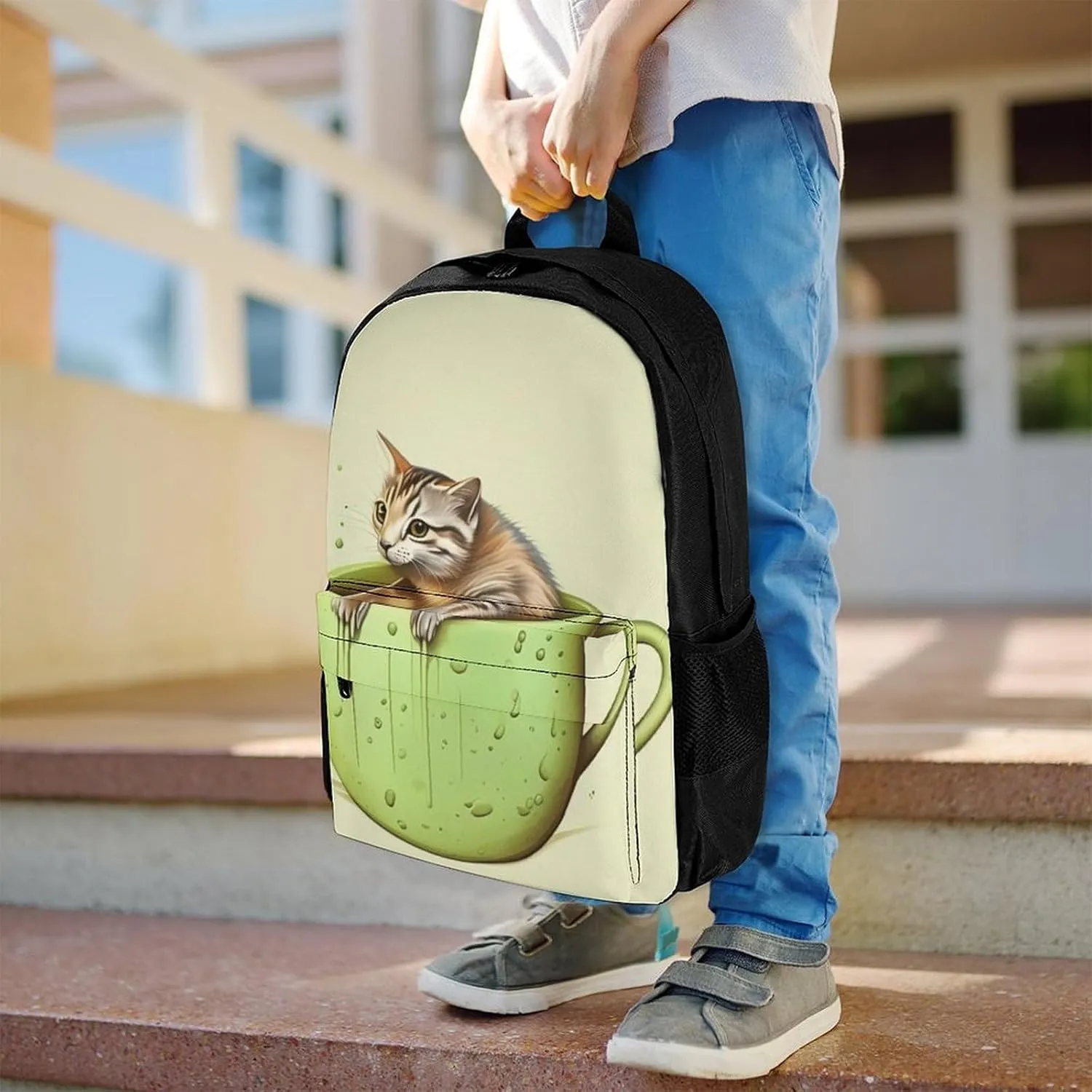 And Coffee preliterate imagist Art Daypack Backpack Polyester Multipurpose Anti-Theft Shoulder Bag Big Capacity Gym Outdoor Hiking Backpack With Smooth Zippers Adorable Cat 