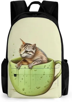 And Coffee preliterate imagist Art Daypack Backpack Polyester Multipurpose Anti-Theft Shoulder Bag Big Capacity Gym Outdoor Hiking Backpack With Smooth Zippers Adorable Cat 