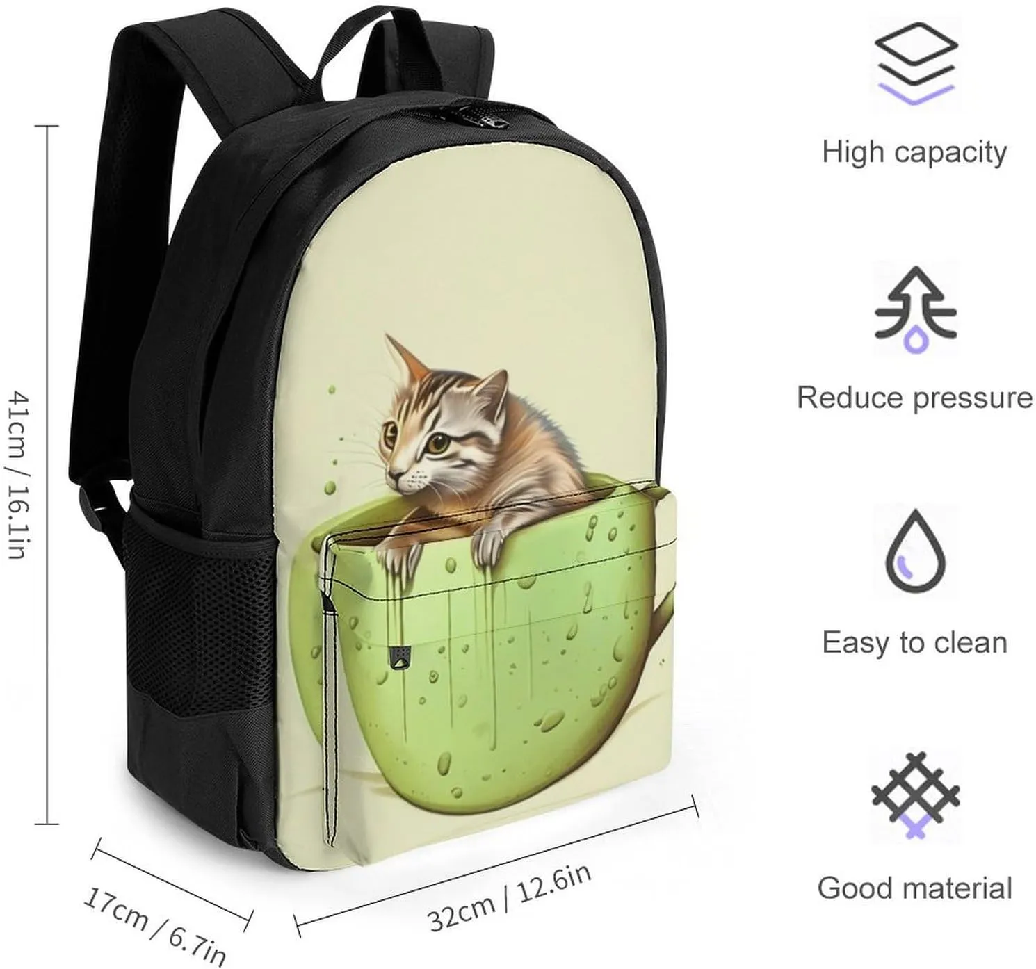 And Coffee preliterate imagist Art Daypack Backpack Polyester Multipurpose Anti-Theft Shoulder Bag Big Capacity Gym Outdoor Hiking Backpack With Smooth Zippers Adorable Cat 
