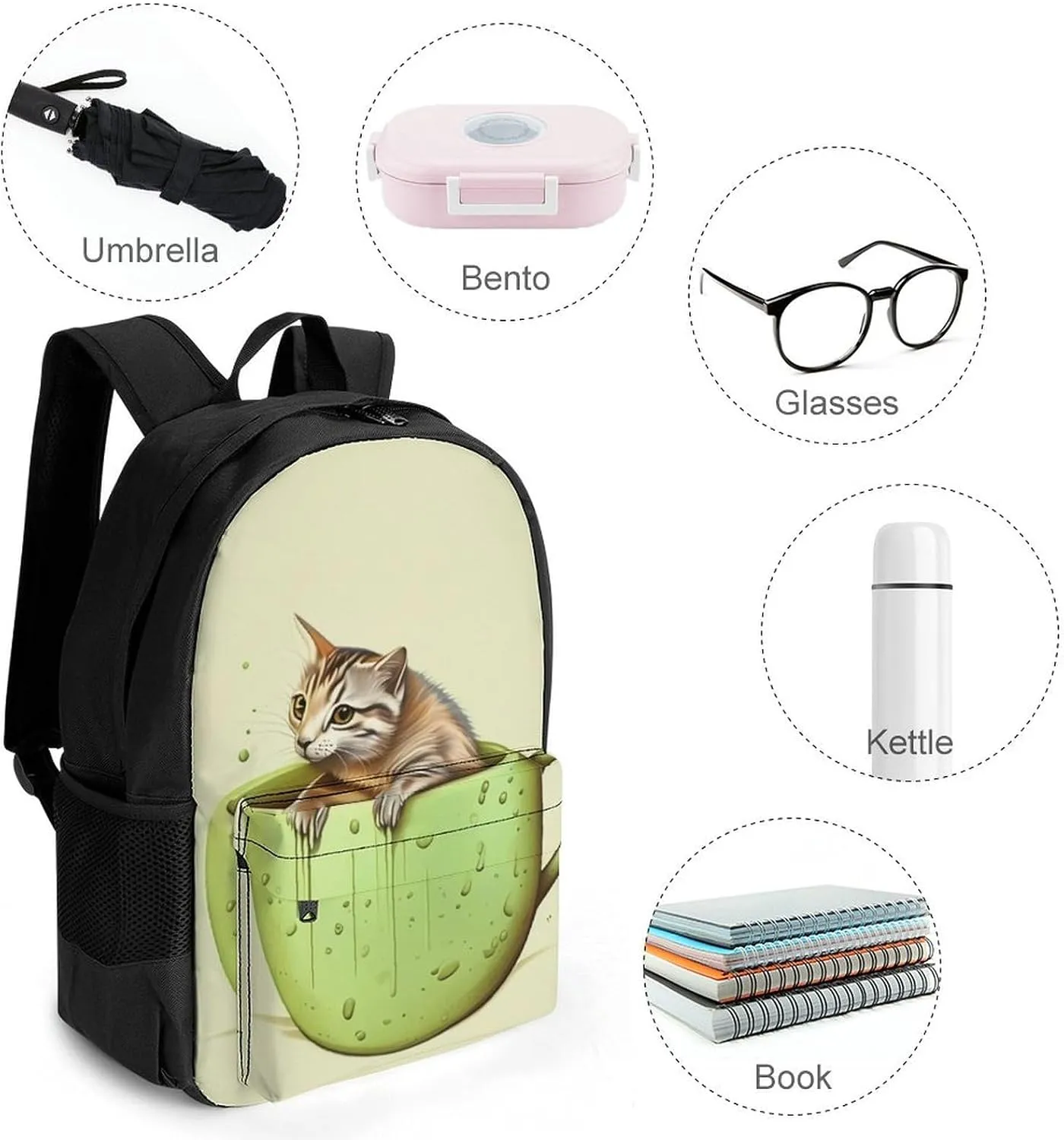 And Coffee preliterate imagist Art Daypack Backpack Polyester Multipurpose Anti-Theft Shoulder Bag Big Capacity Gym Outdoor Hiking Backpack With Smooth Zippers Adorable Cat 