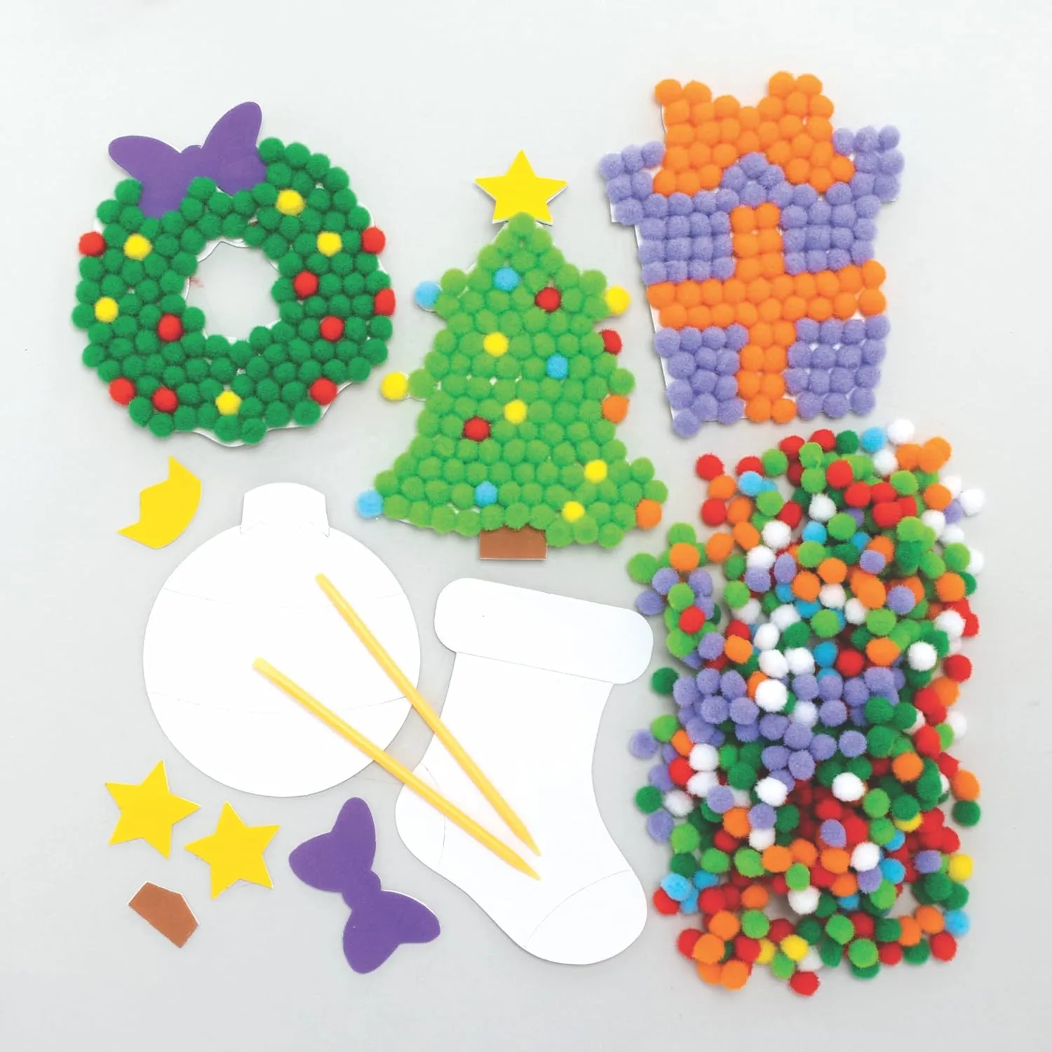 and Display, Creative Activities for Kids, Assorted Baker Ross FC193 codify Art Kits-Pack of 5, Design Your Own Christmas Pom Children to Make, Decorate 