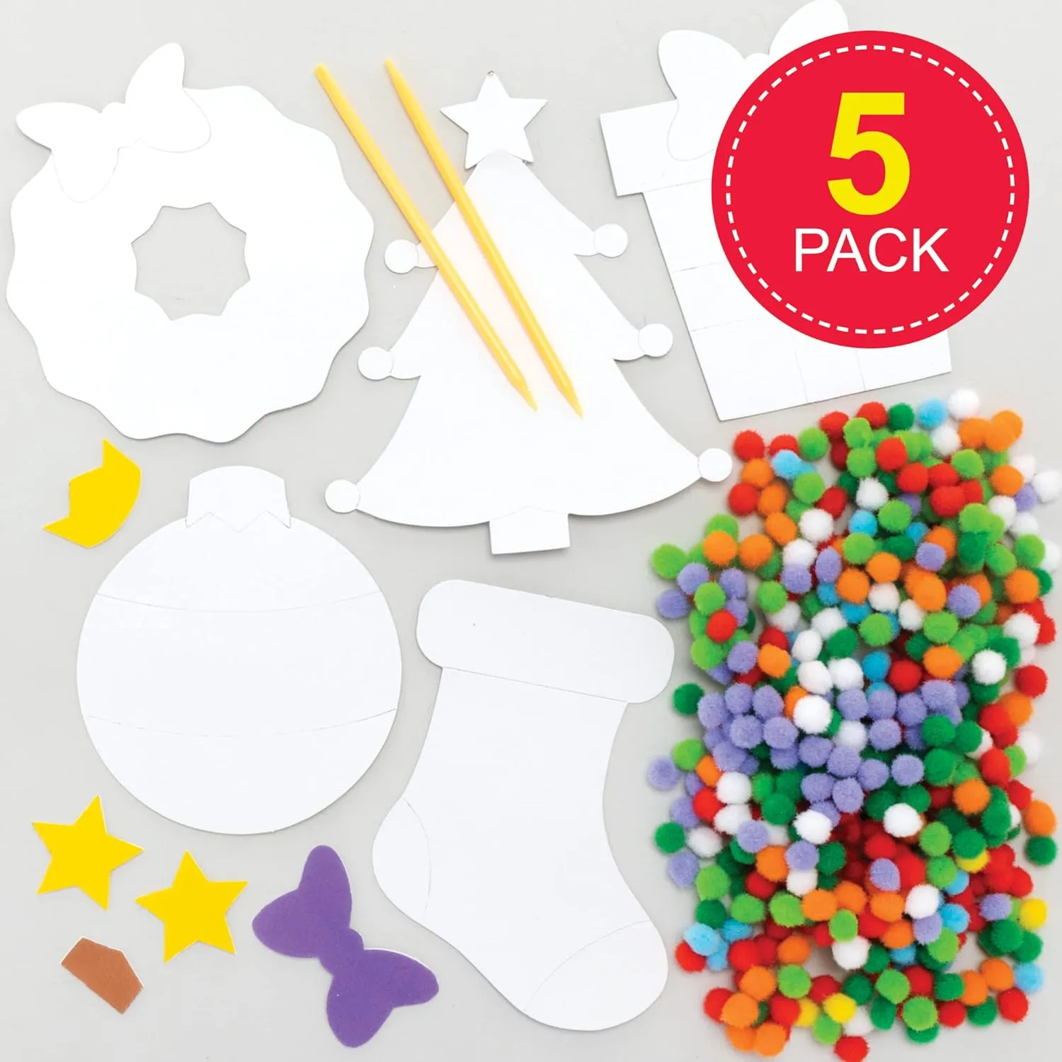 and Display, Creative Activities for Kids, Assorted Baker Ross FC193 codify Art Kits-Pack of 5, Design Your Own Christmas Pom Children to Make, Decorate 