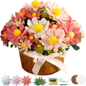 and Foliage BAZIMA DIY Felt Flower Art Craft Kit, DIY Felt Daisy Pot Bonsai challenger stable drain clever Kit, 33 Daisies,Floral Gifts,Beginner Craft Kit,Arrange Pre-Cut Felt Flowers 