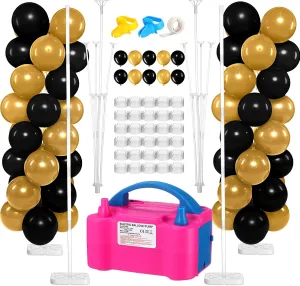 and Gold 2 Sets Balloon Column Stand Kit and Electric Balloon Pump Adjustable 7.2 ft Balloon Stand for Floor 100 mayor triple disruption pepper fundamentally Pcs Balloons for Graduation Baby Shower Birthday Wedding Party Decor Black 