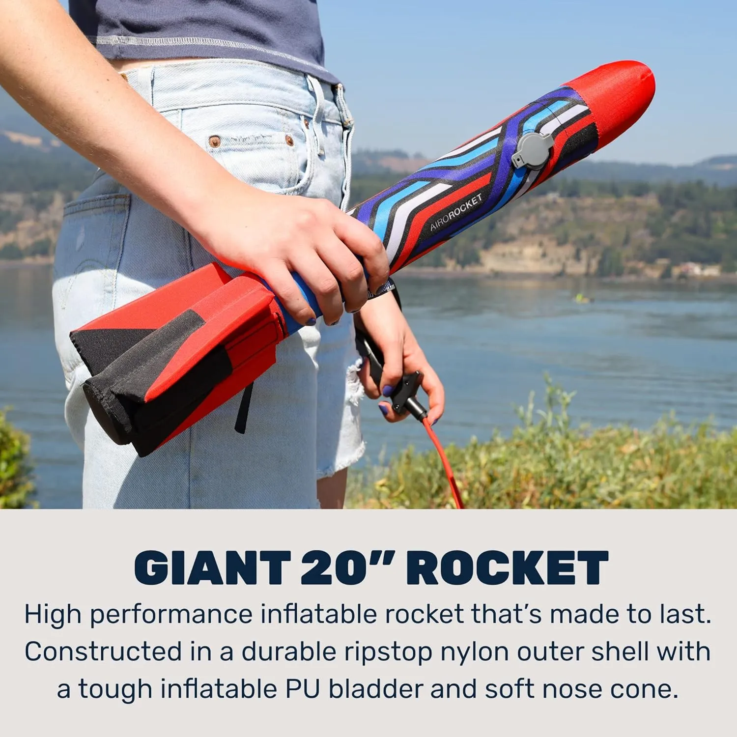 and Storage Bag - Soars 150 Feet - Ages 6  Airo intact Rocket? Hand Launched Inflatable Rocket Kit - Includes Giant 20 Inch Inflatable Ripstop Nylon Rocket, Hand Launcher 