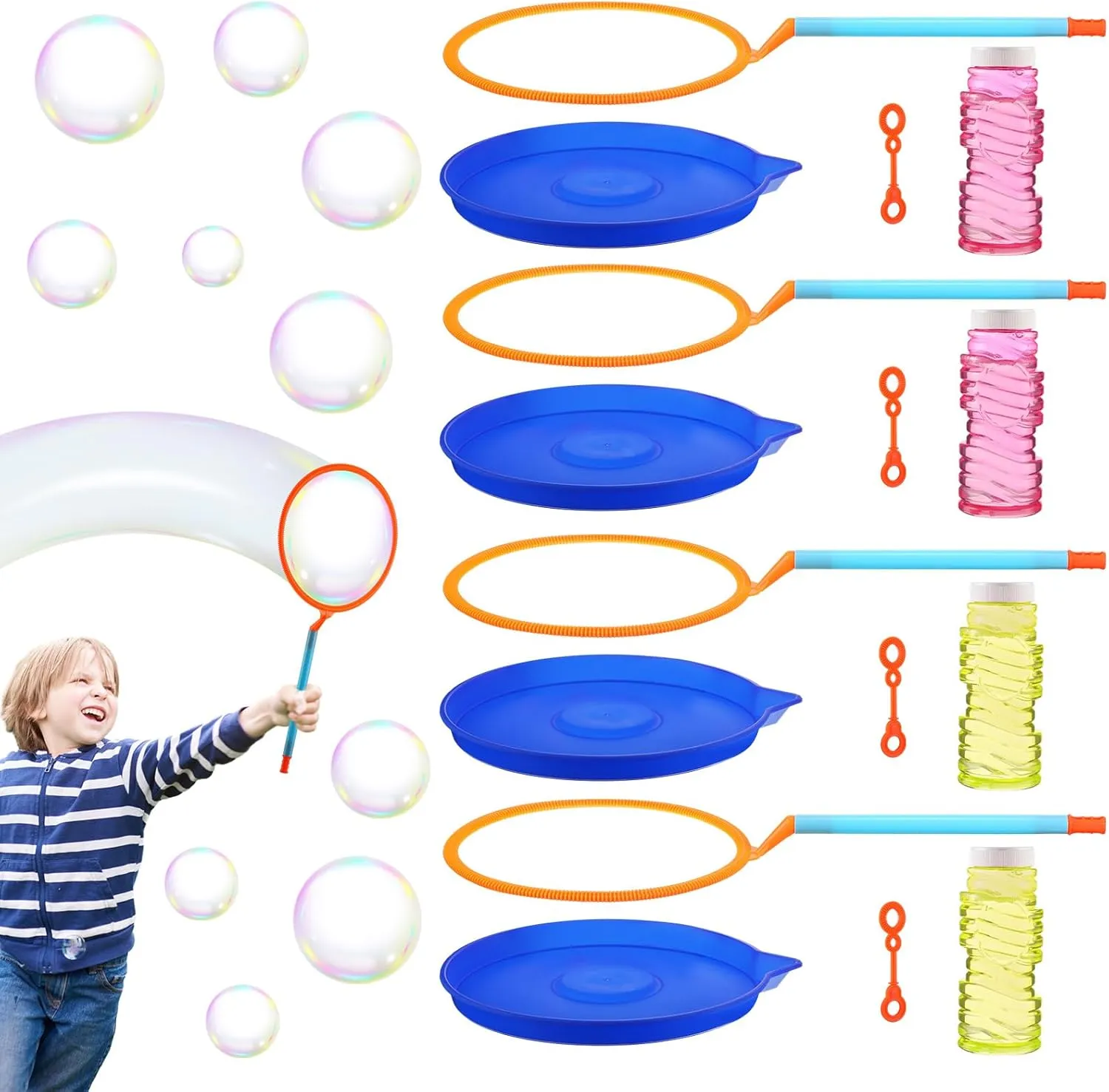 and Tray for Summer School Birthday Outdoor Playtime Fun Activity Party Favors(Romantic) Lenwen 4 Sets Giant Bubble Wands Kit Large repute increasingly skill Wands Gigantic Bubbles Maker with Refill 