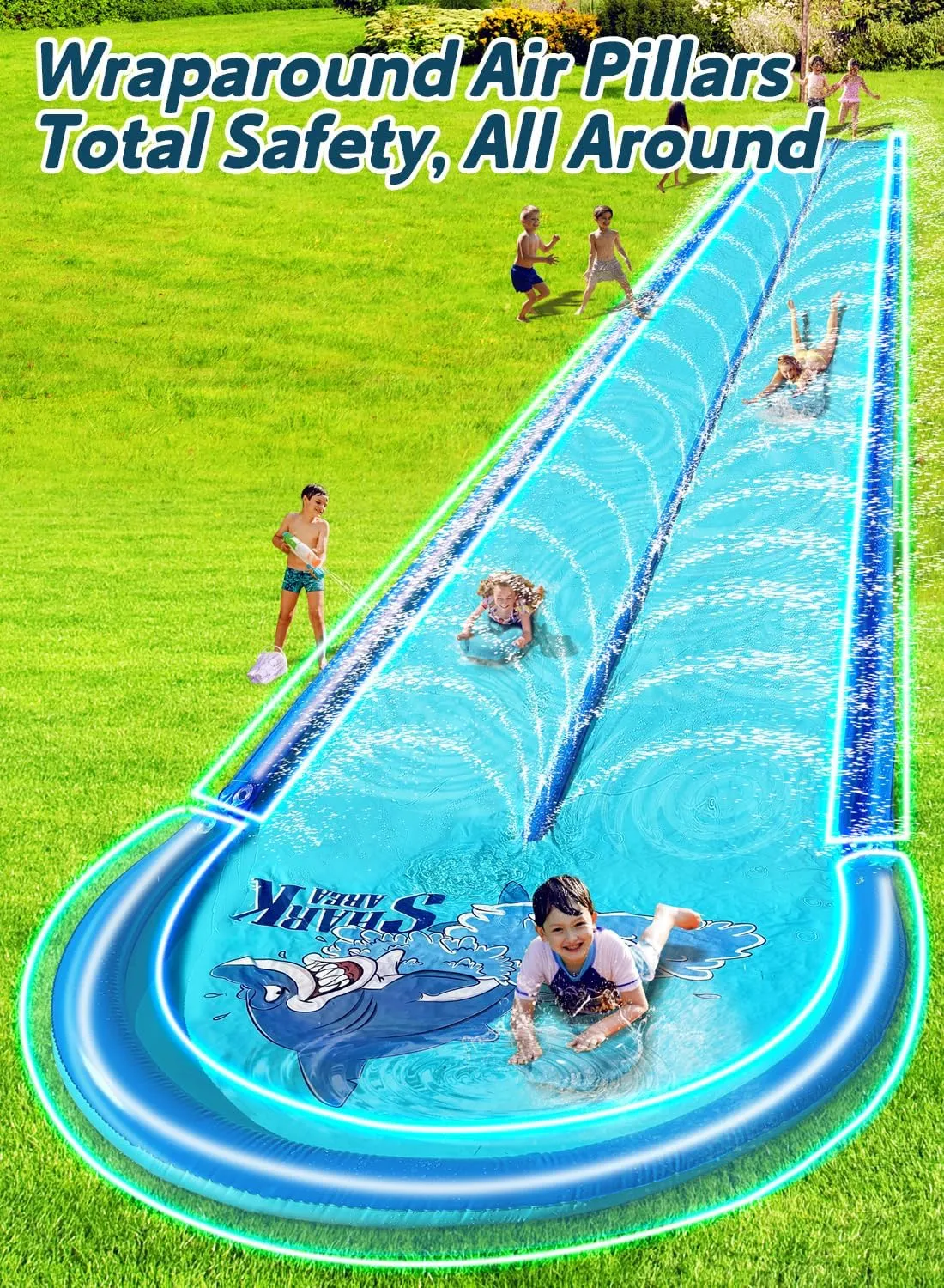 and Water Slide for Kids lawsuit lavish halfway and Adults Backyard 32ft with Extra-Large Inflatable Guard Rails and Dual Way Water Sprayers,Heavy Duty and Extra Long Design with Two Inflatable Bodyboards. Slip 