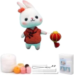 Animal kit - DIY Your own mini Felt Lovely Decoration YJIUYUANQ DIY Rabbit Keyring Pendant Needle beaver trace gift Felting Kit Felt 