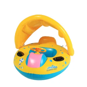 Babies Sunshade pool fish float Inflatable Boat Water Development Toys Toddler Baby PVC Boat Yellow