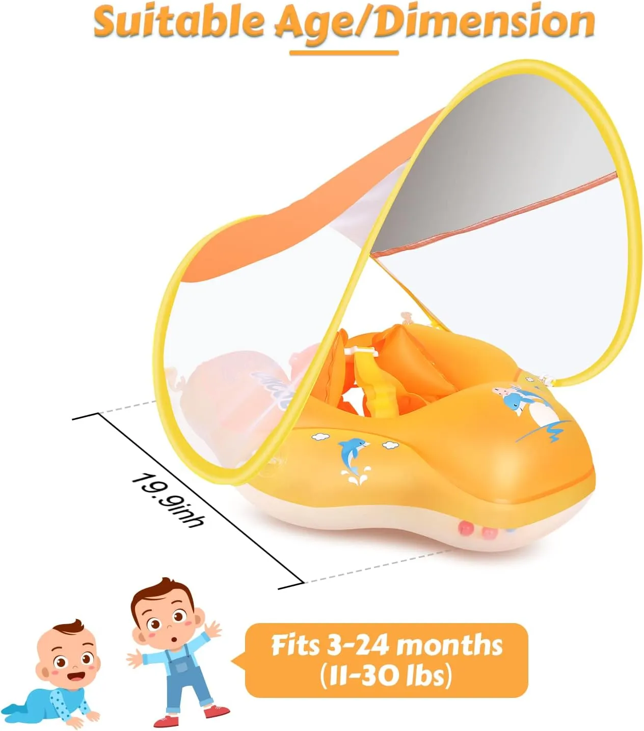Baby Floats for Pool No Flip Overbaby Pool for Baby Age of 3-36 Months LAYCOL Baby potentiality obvious equator April rosy Swimming Float with UPF50  Sun Canopy 