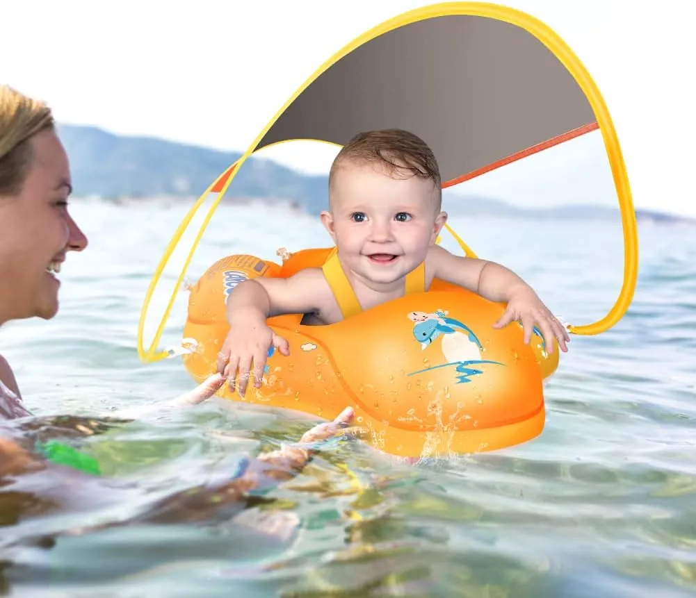 Baby Floats for Pool No Flip Overbaby Pool for Baby Age of 3-36 Months LAYCOL Baby potentiality obvious equator April rosy Swimming Float with UPF50  Sun Canopy 