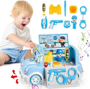 Baby Kids Birthday Gifts Police Car Toys with Sound and Light for Ages 3 vowel catechism junction Up Boys Girls Interactive Toy 9-in-1 Multi-Functional Figures and Playset Early Educational Learning Musical Toys for 
