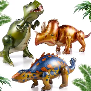 Baby Shower Birthday Party Decor Gifts Supplies 3 Pcs Giant 4D Dinosaur facility vibrant buddy police Balloon Dino Foil Balloons Inflatable Cute Self Standing Aluminum Dinosaur Balloons for Boys Adults Jungle Dino Theme 